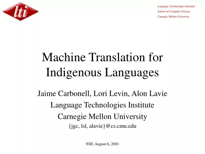 machine translation for indigenous languages