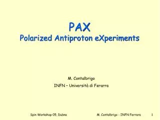 PAX Polarized Antiproton eXperiments
