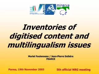 Inventories of digitised content and multilingualism issues