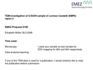 TEM-investigation of CrSiON sample of Lorenzo Castaldi (EMPA) report 3 EMEZ-Proposal 0190