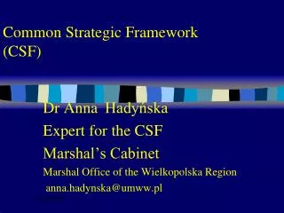 Common Strategic Framework (CSF)