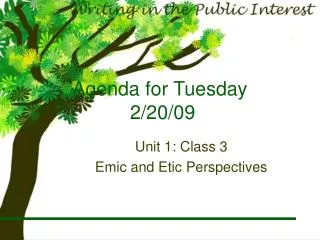 Agenda for Tuesday 2/20/09