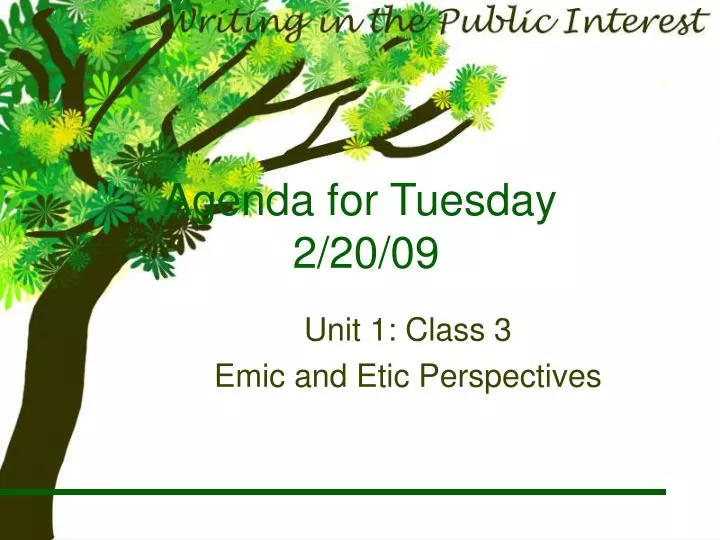 agenda for tuesday 2 20 09