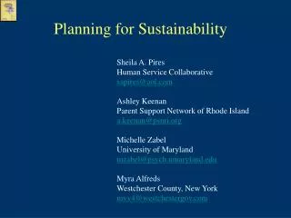 Planning for Sustainability
