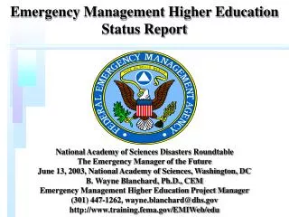Emergency Management Higher Education Status Report
