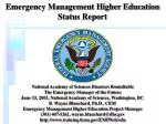 Emergency Management Higher Education Status Report - slide 1