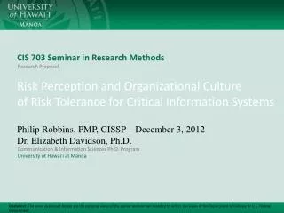 CIS 703 Seminar in Research Methods