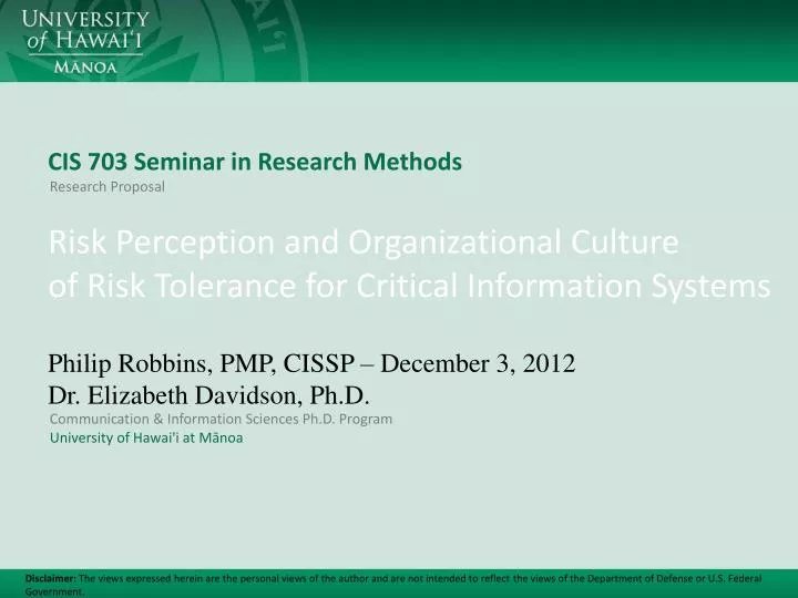 cis 703 seminar in research methods
