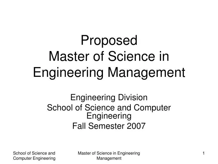 proposed master of science in engineering management
