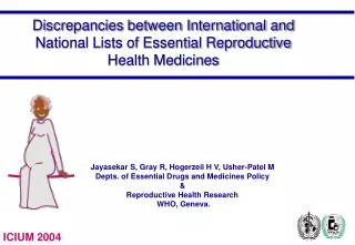 Discrepancies between International and National Lists of Essential Reproductive Health Medicines