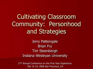 Cultivating Classroom Community: Personhood and Strategies
