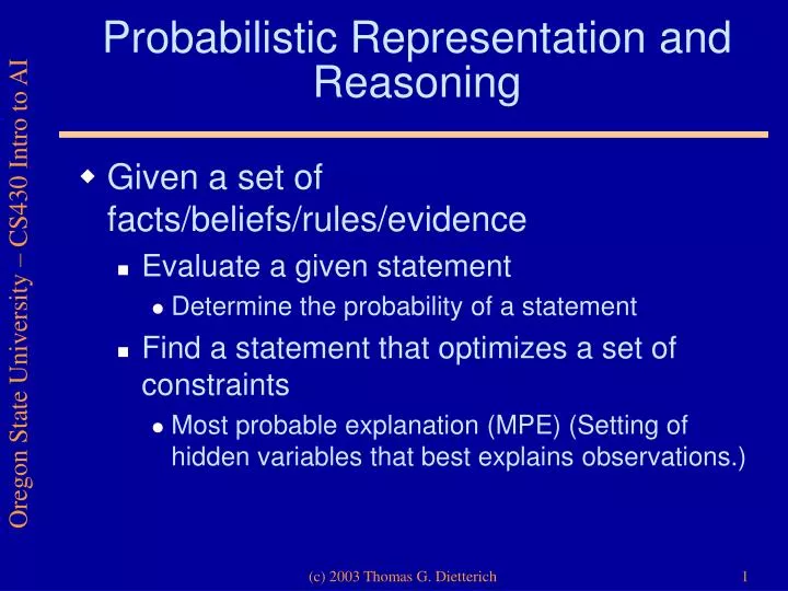 probabilistic representation and reasoning