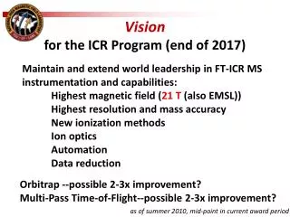 Vision for the ICR Program (end of 2017)