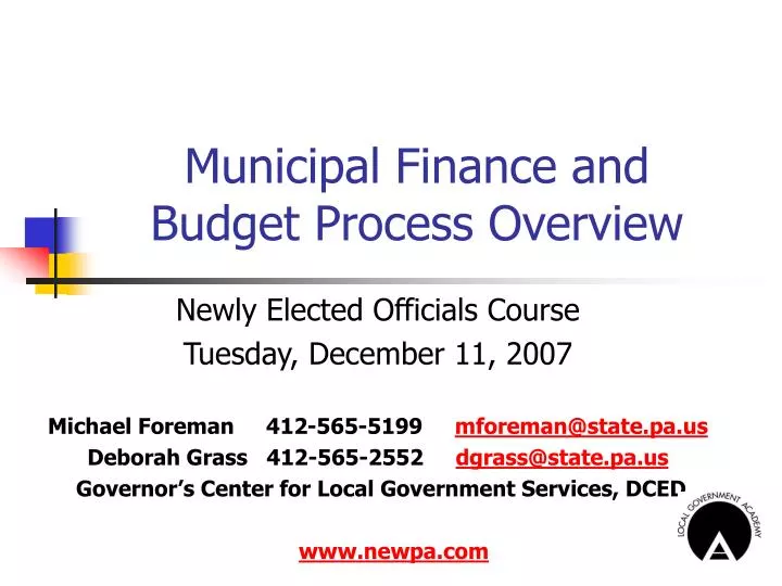 municipal finance and budget process overview