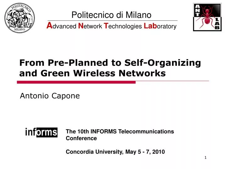 from pre planned to self organizing and green wireless networks