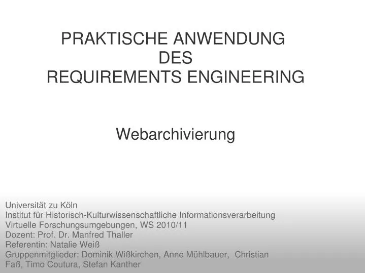praktische anwendung des requirements engineering webarchivierung