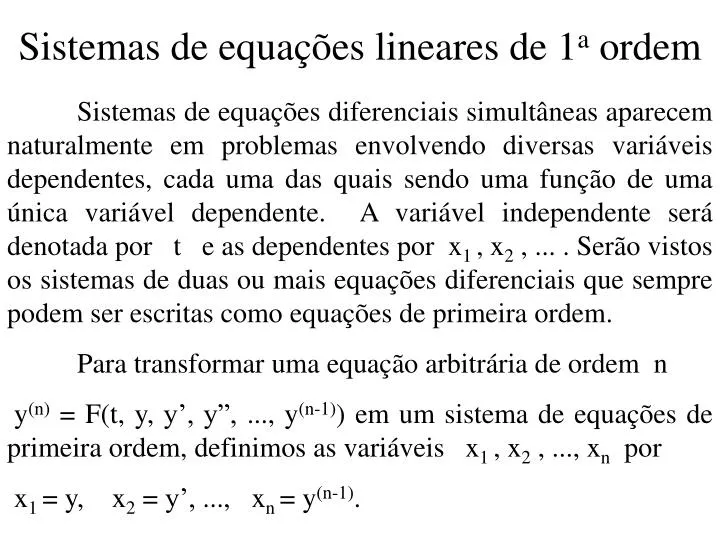 sistemas de equa es lineares de 1 a ordem
