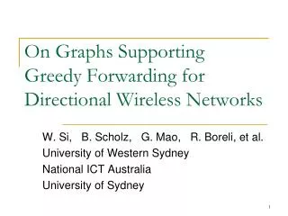On Graphs Supporting Greedy Forwarding for Directional Wireless Networks