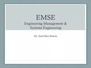 EMSE Engineering Management &amp; Systems Engineering