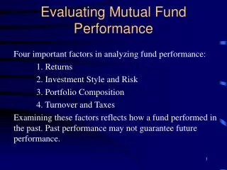 Evaluating Mutual Fund Performance