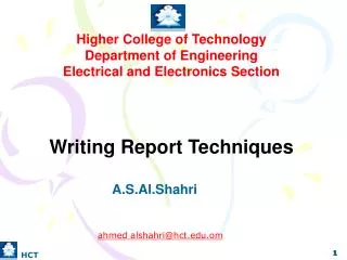 Higher College of Technology Department of Engineering Electrical and Electronics Section