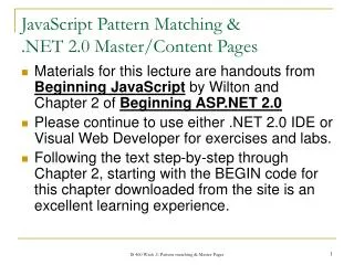 JavaScript Pattern Matching &amp; .NET 2.0 Master/Content Pages