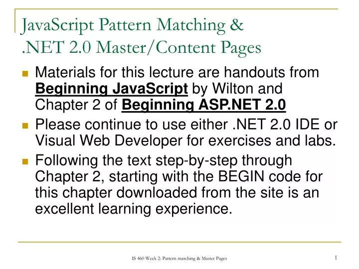 javascript pattern matching net 2 0 master content pages