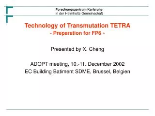 Technology of Transmutation TETRA - Preparation for FP6 -