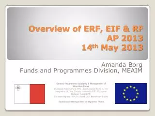 Overview of ERF, EIF &amp; RF AP 2013 14 th May 2013