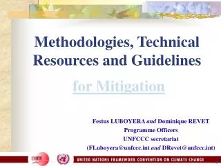 Methodologies, Technical Resources and Guidelines for Mitigation
