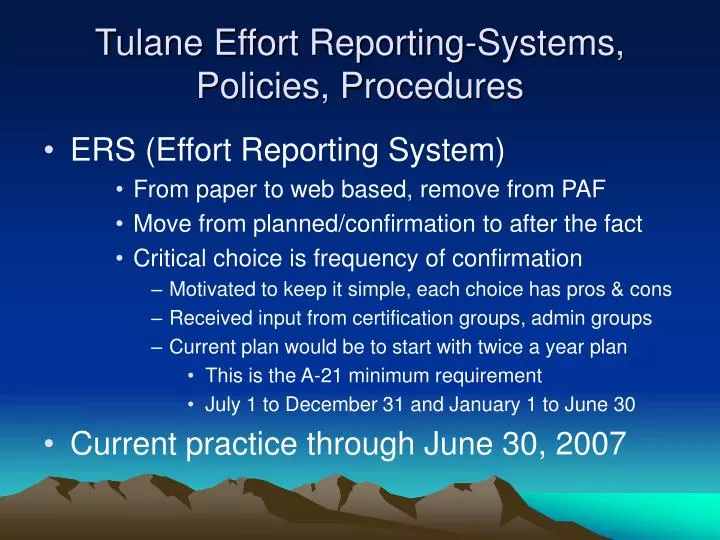 tulane effort reporting systems policies procedures