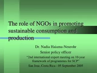 The role of NGOs in promoting sustainable consumption and production