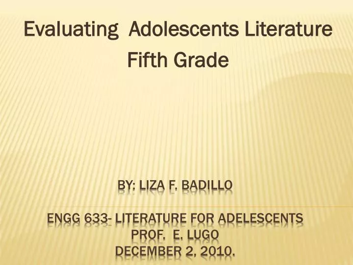 evaluating adolescents literature fifth grade