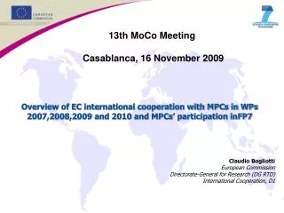 13th MoCo Meeting Casablanca, 16 November 2009