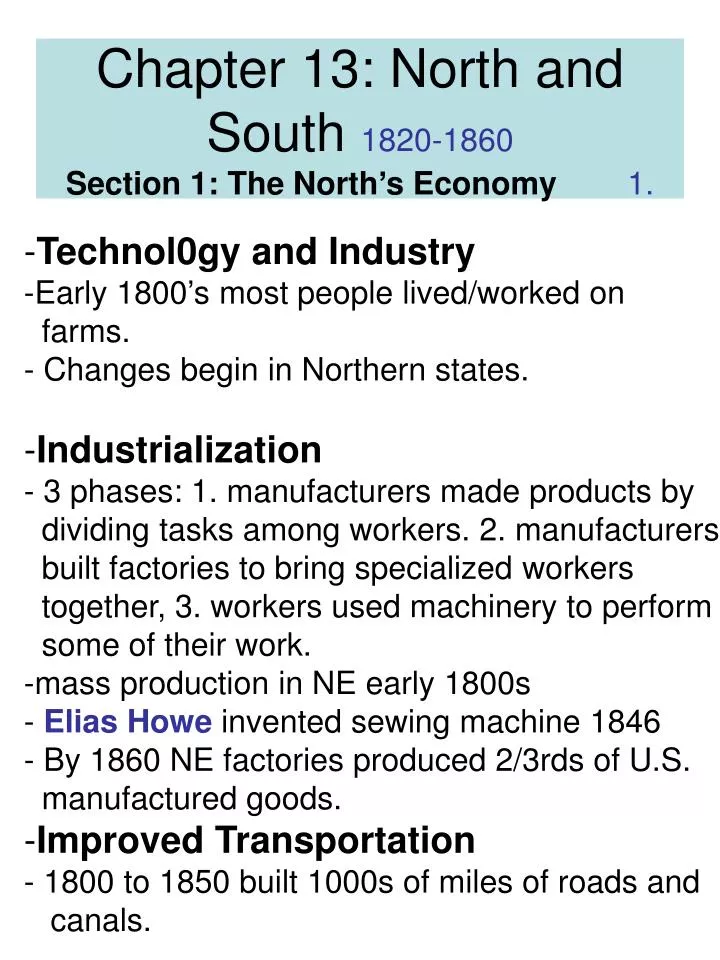 chapter 13 north and south 1820 1860 section 1 the north s economy 1