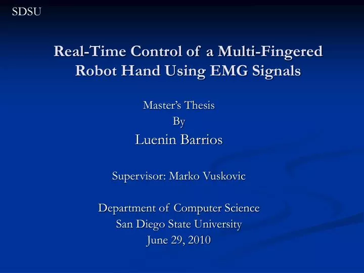real time control of a multi fingered robot hand using emg signals