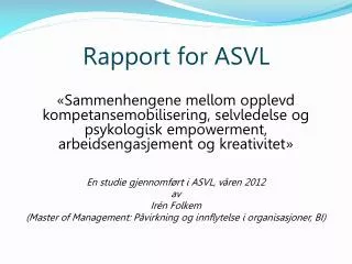 rapport for asvl