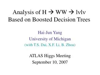 Analysis of H ? WW ? l n l n Based on Boosted Decision Trees