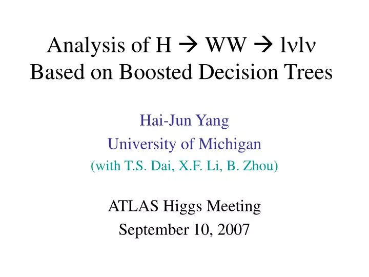 analysis of h ww l n l n based on boosted decision trees