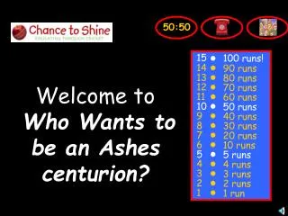 Welcome to Who Wants to be an Ashes centurion?