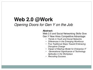 Web 2.0 @Work Opening Doors for Gen Y on the Job