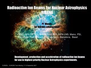 Radioactive Ion Beams For Nuclear Astrophysics RIB4NA