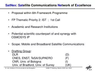 SatNex : Sat ellite Communications Ne twork of E x cellence