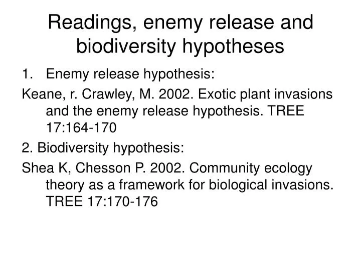 readings enemy release and biodiversity hypotheses