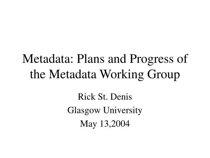 metadata plans and progress of the metadata working group