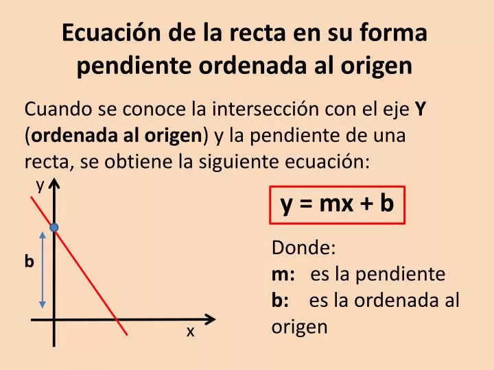 ecuaci n de la recta en su forma pendiente ordenada al origen