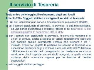 il servizio di tesoreria