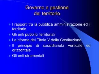 governo e gestione del territorio