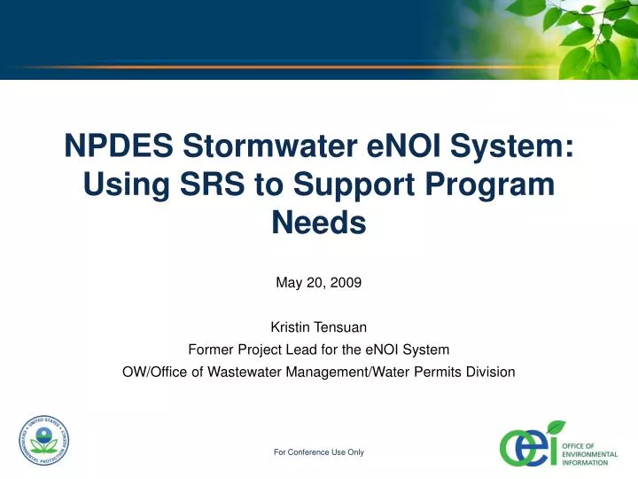 npdes stormwater enoi system using srs to support program needs