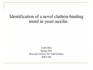 Identification of a novel clathrin-binding motif in yeast auxilin Leslie Kim Spring 2007
